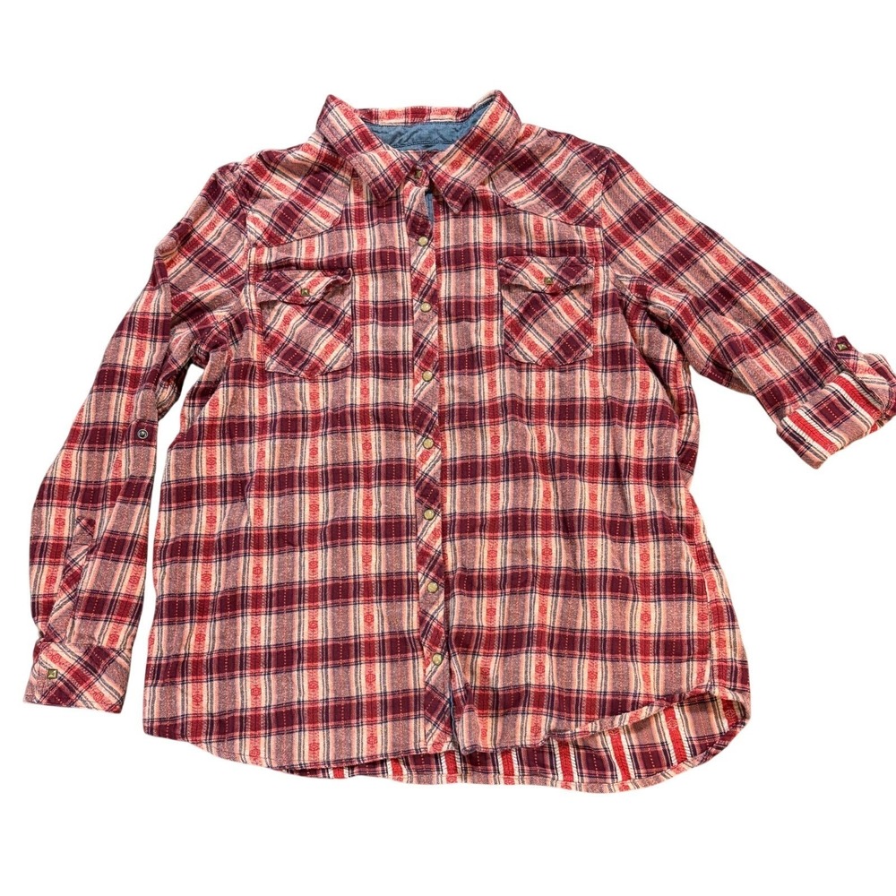 Natural Reflections Red‎ Plaid Western Snap Button Down Shirt Womens 1X Studded